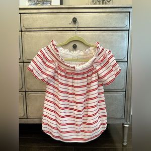 Club Monaco off shoulder red/ white striped top
